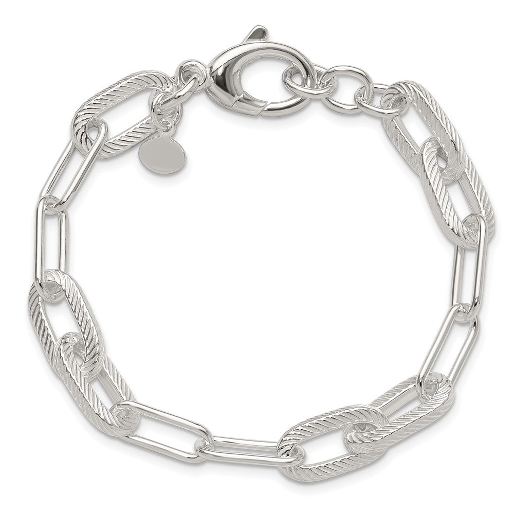 Sterlingsilber Poliert und Strukturiert Büroklammer Glieder Armband