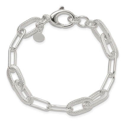 Sterlingsilber Poliert und Strukturiert Büroklammer Glieder Armband