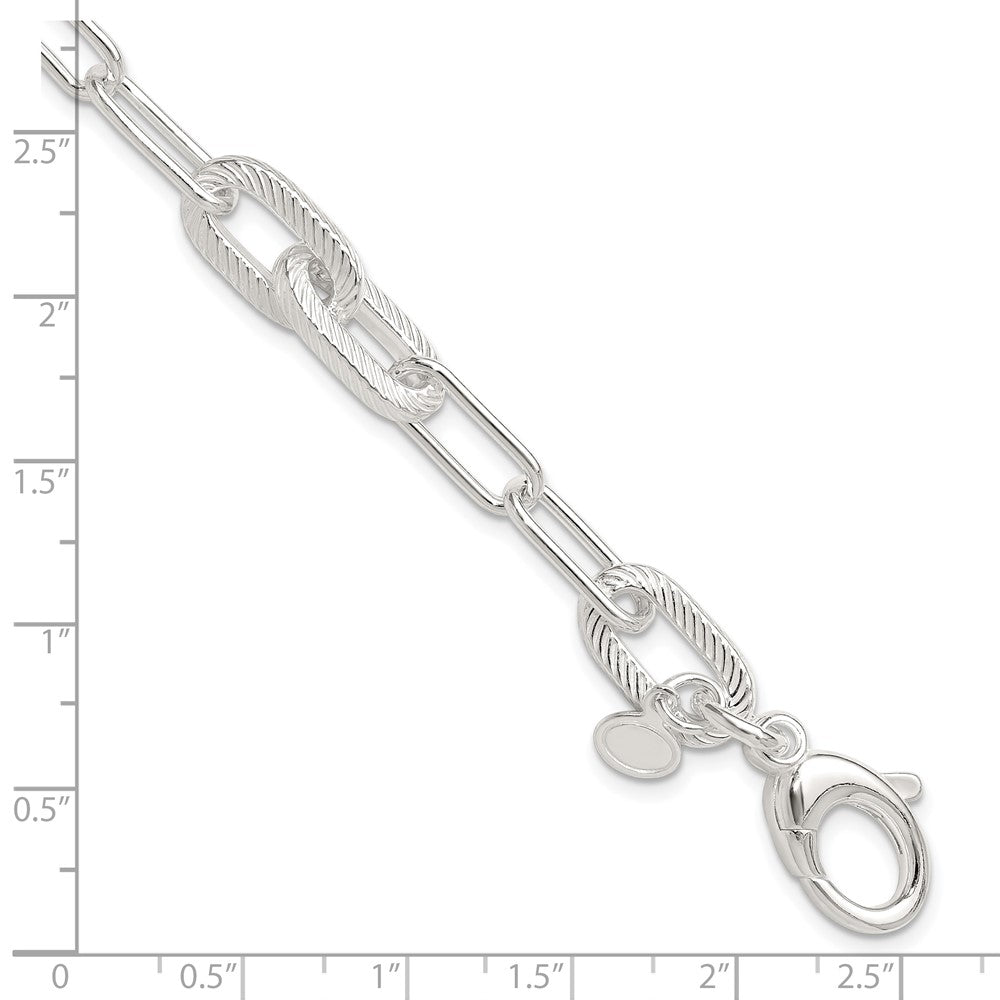 Sterlingsilber Poliert und Strukturiert Büroklammer Glieder Armband