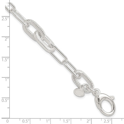 Sterlingsilber Poliert und Strukturiert Büroklammer Glieder Armband