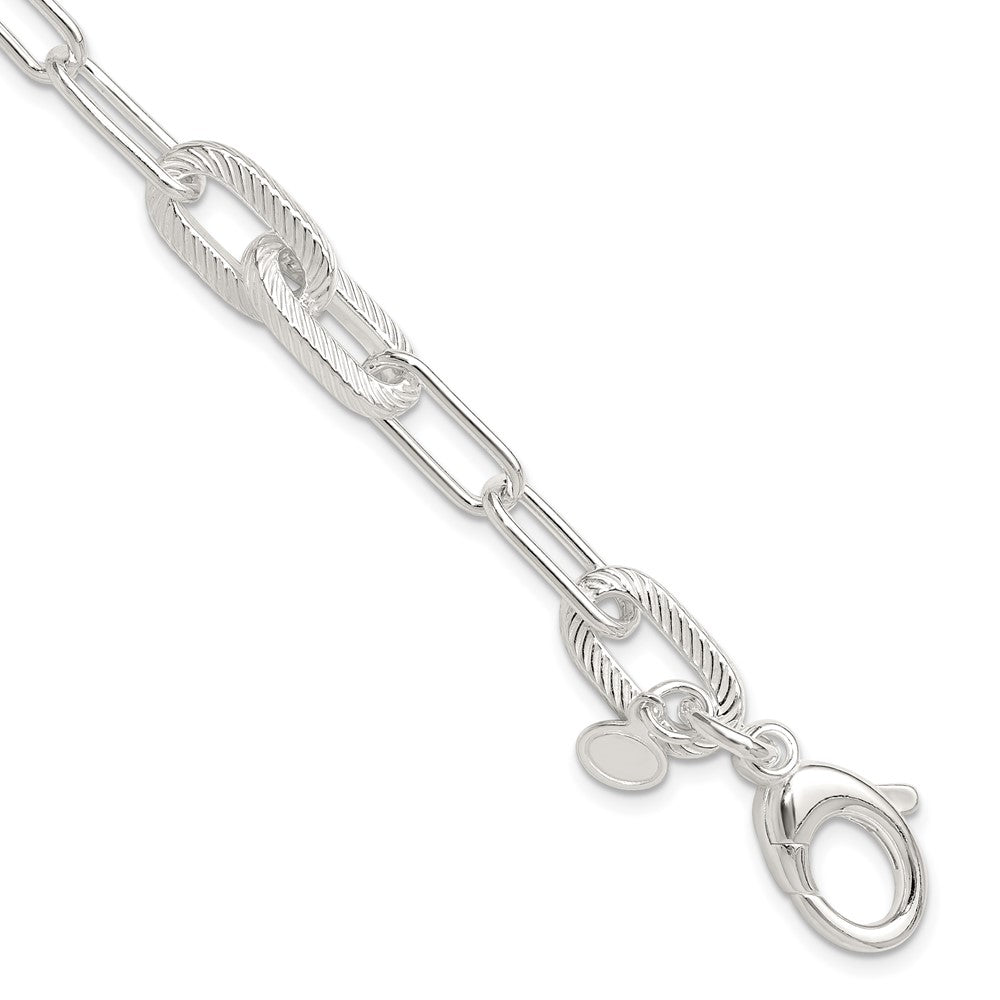 Sterlingsilber Poliert und Strukturiert Büroklammer Glieder Armband