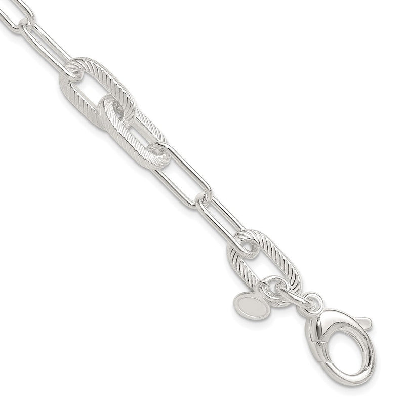 Sterlingsilber Poliert und Strukturiert Büroklammer Glieder Armband