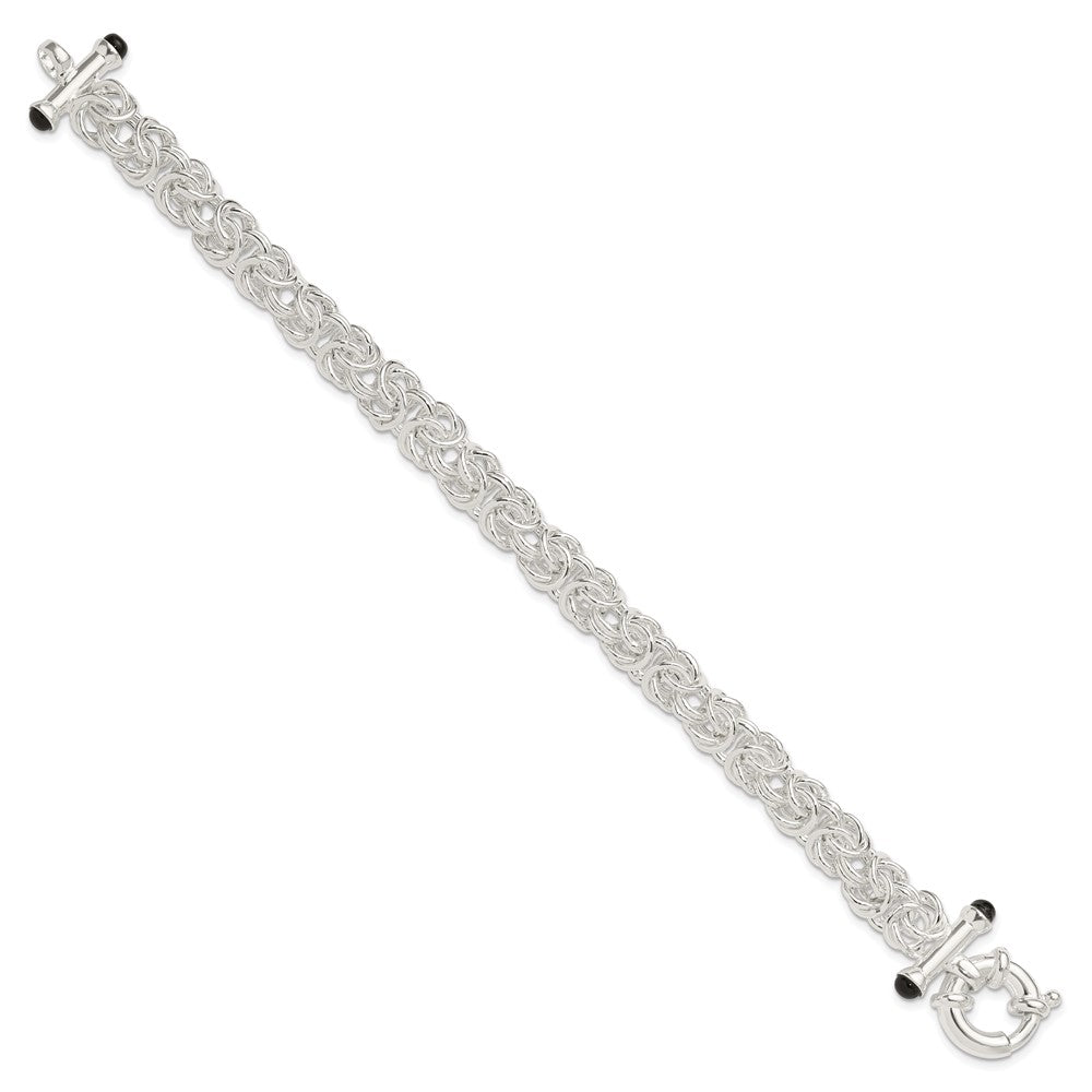 Sterlingsilber Poliert Schwarz Onyx Abgerundet Byzantiner Gliederarmband