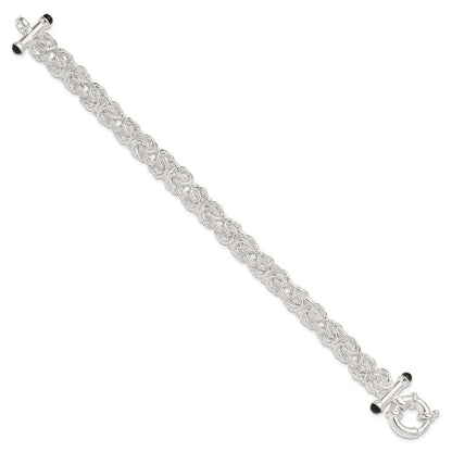 Sterlingsilber Poliert Schwarz Onyx Abgerundet Byzantiner Gliederarmband