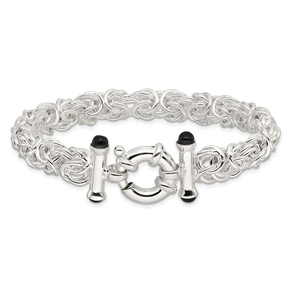 Sterlingsilber Poliert Schwarz Onyx Abgerundet Byzantiner Gliederarmband