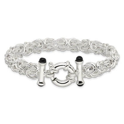 Sterlingsilber Poliert Schwarz Onyx Abgerundet Byzantiner Gliederarmband