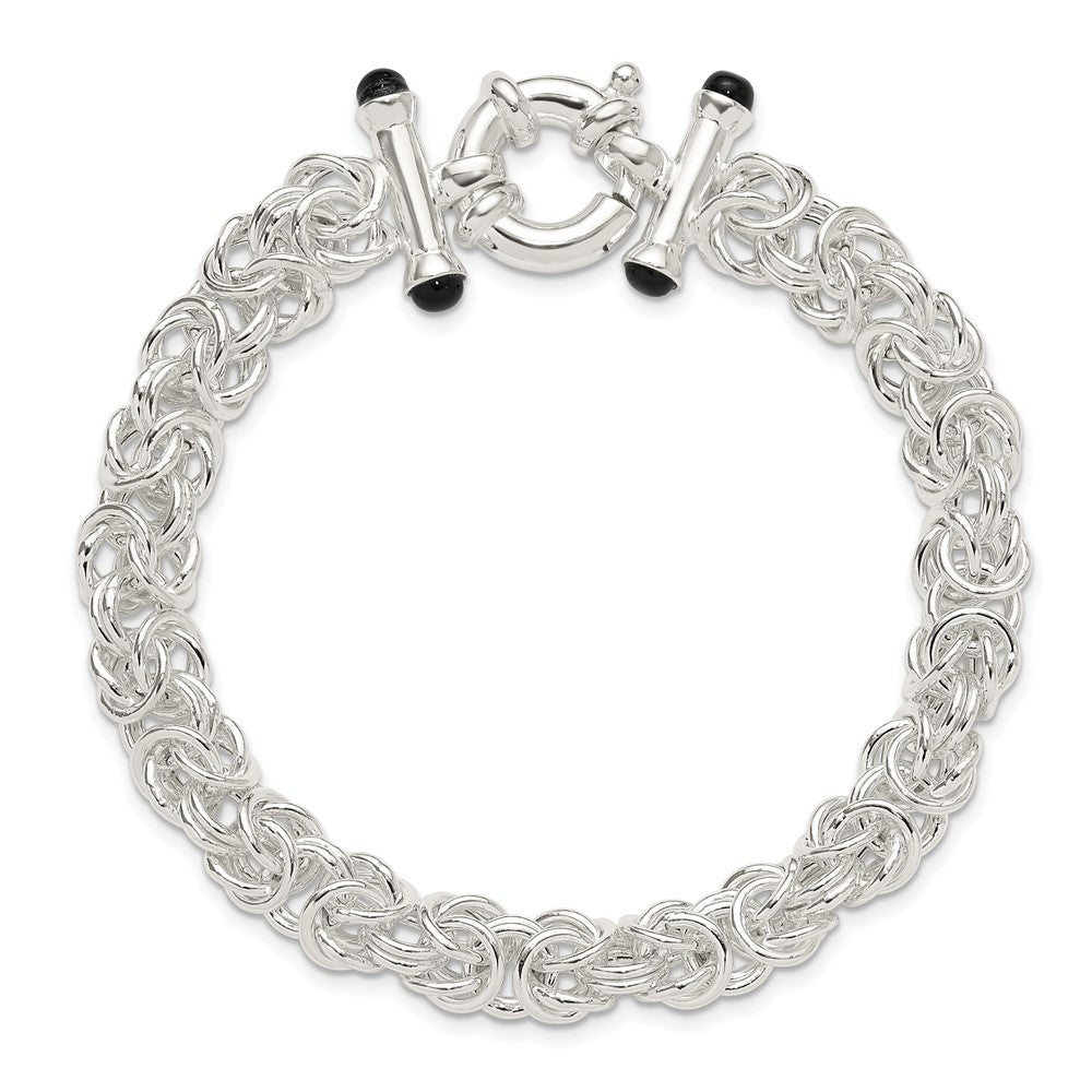 Sterlingsilber Poliert Schwarz Onyx Abgerundet Byzantiner Gliederarmband