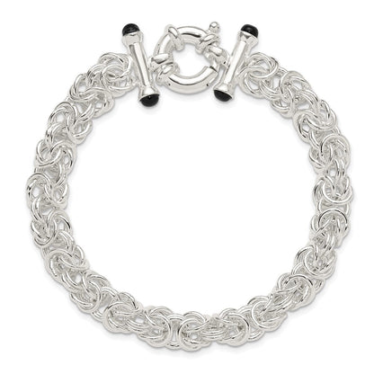 Sterlingsilber Poliert Schwarz Onyx Abgerundet Byzantiner Gliederarmband