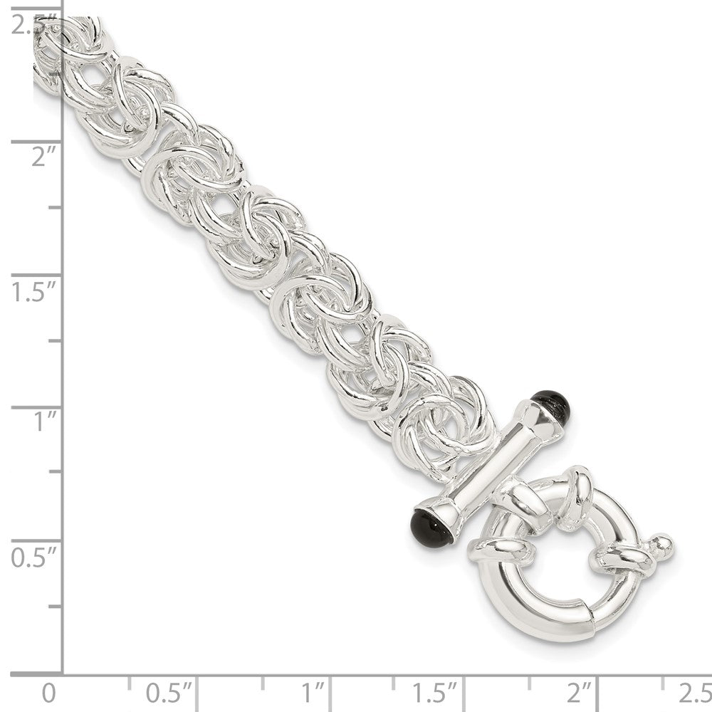 Sterlingsilber Poliert Schwarz Onyx Abgerundet Byzantiner Gliederarmband
