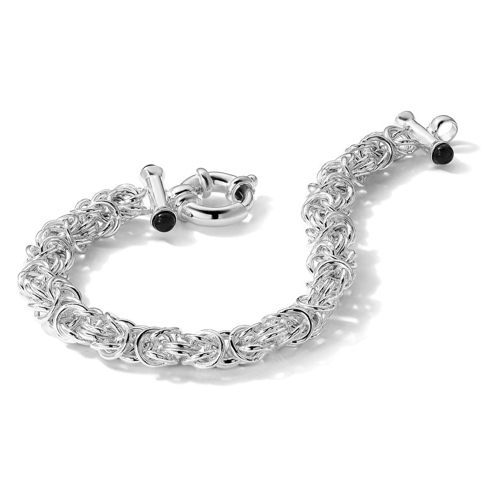 Sterlingsilber Poliert Schwarz Onyx Abgerundet Byzantiner Gliederarmband