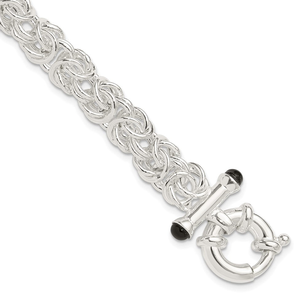Sterlingsilber Poliert Schwarz Onyx Abgerundet Byzantiner Gliederarmband
