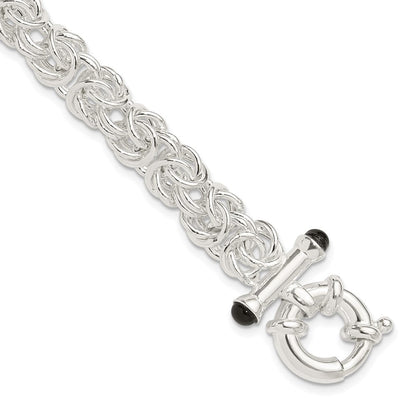 Sterlingsilber Poliert Schwarz Onyx Abgerundet Byzantiner Gliederarmband