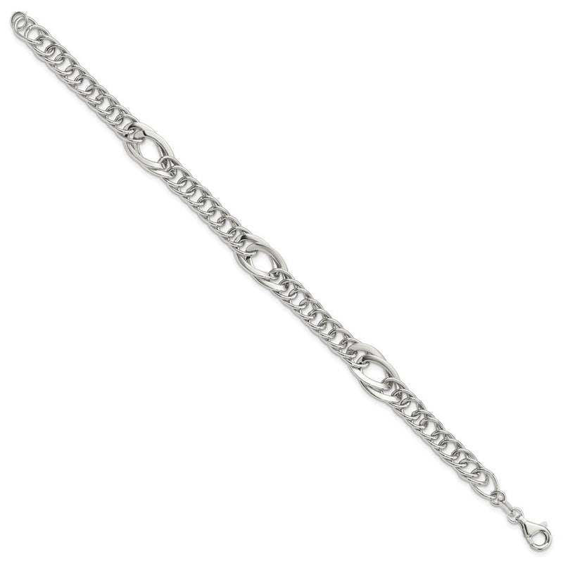 Sterlingsilber Rhodiniert Poliert Fantasieglieder 7.5 Zoll Armband