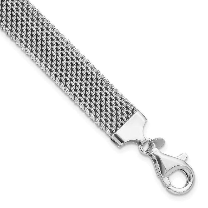 Sterlingsilber Rhodiniert Poliert 7.5 Zoll 10mm Netz Geflochten Armband