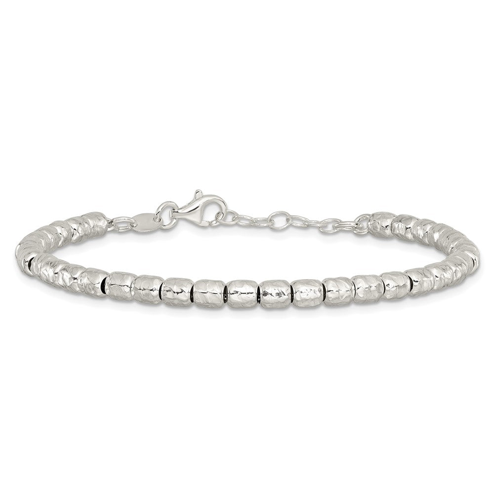 Sterlingsilber Rhodiniert Poliert/hammered Gekugelt mit 1 in Verlängerung. Armband
