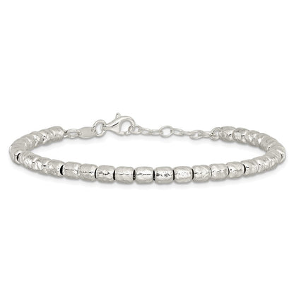 Sterlingsilber Rhodiniert Poliert/hammered Gekugelt mit 1 in Verlängerung. Armband