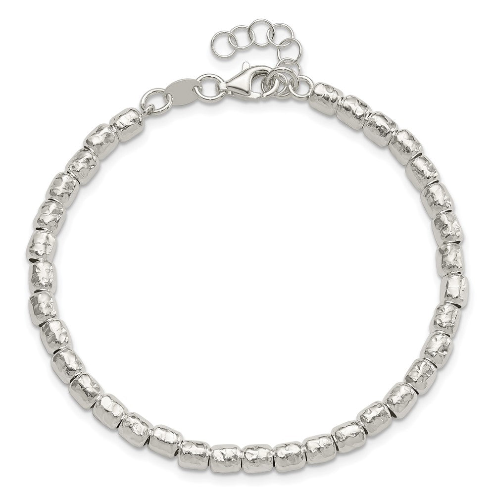 Sterlingsilber Rhodiniert Poliert/hammered Gekugelt mit 1 in Verlängerung. Armband