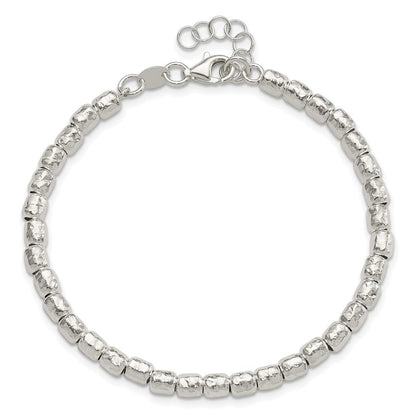 Sterlingsilber Rhodiniert Poliert/hammered Gekugelt mit 1 in Verlängerung. Armband