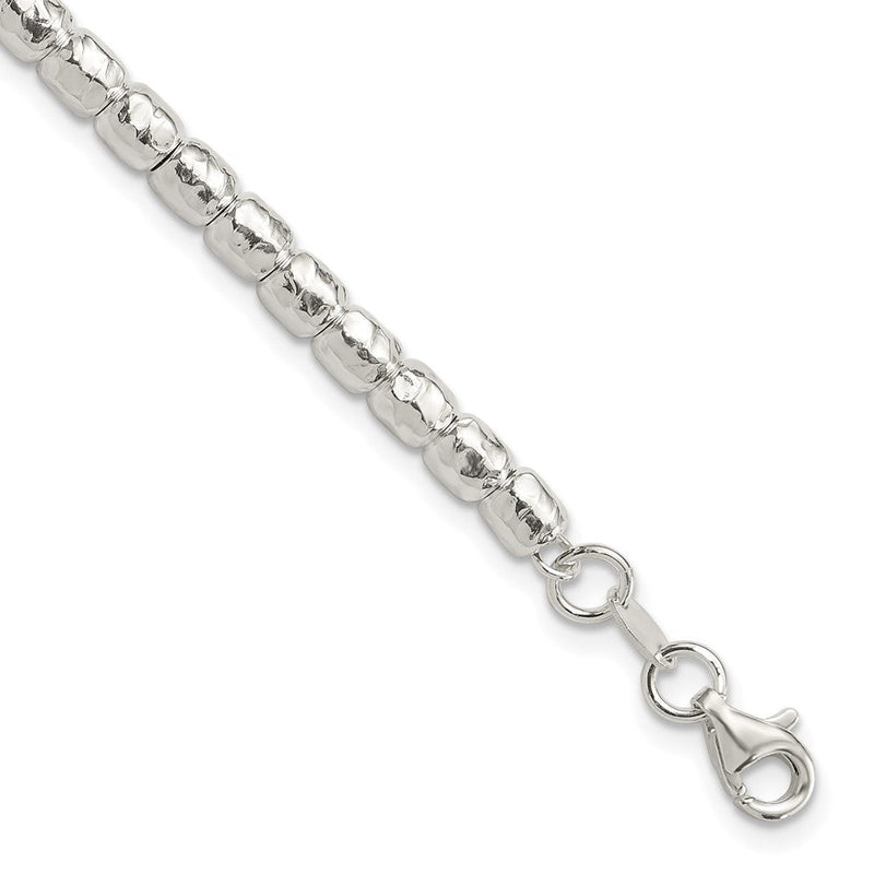 Sterlingsilber Rhodiniert Poliert/hammered Gekugelt mit 1 in Verlängerung. Armband