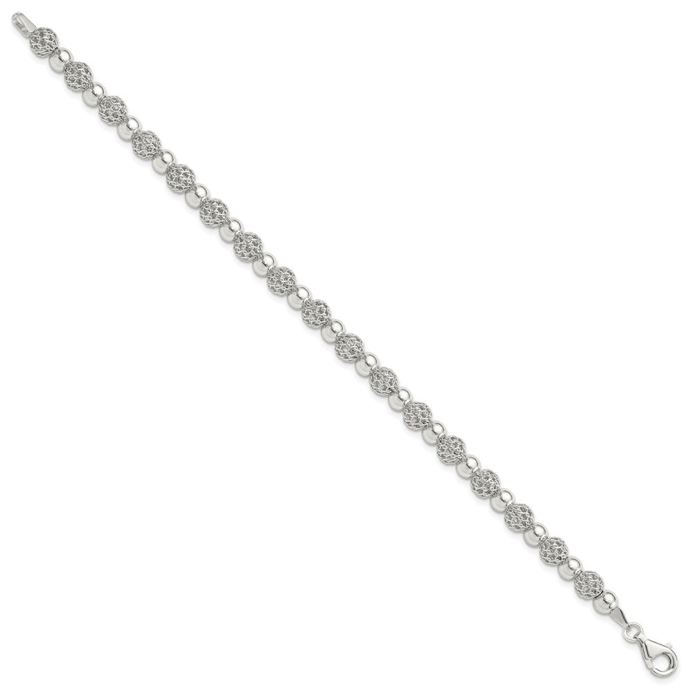 Sterlingsilber Rhodiniert Poliert Gekugelt 7.5 Zoll Armband