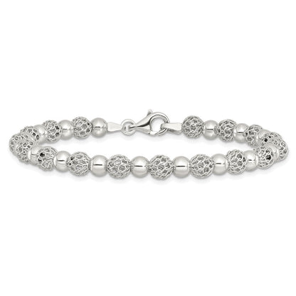 Sterlingsilber Rhodiniert Poliert Gekugelt 7.5 Zoll Armband