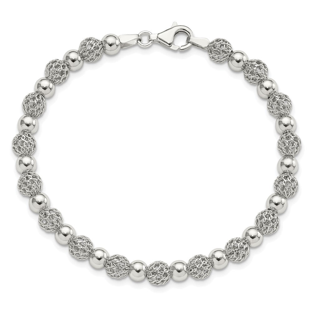 Sterlingsilber Rhodiniert Poliert Gekugelt 7.5 Zoll Armband