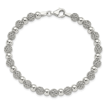 Sterlingsilber Rhodiniert Poliert Gekugelt 7.5 Zoll Armband