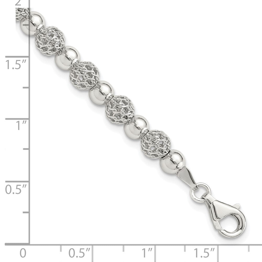 Sterlingsilber Rhodiniert Poliert Gekugelt 7.5 Zoll Armband