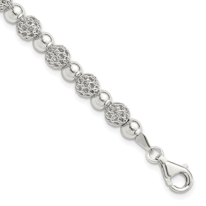 Sterlingsilber Rhodiniert Poliert Gekugelt 7.5 Zoll Armband