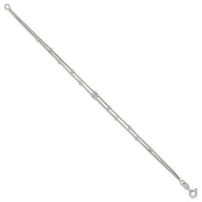 Sterlingsilber Rhodiniert Poliert Gekugelt 2 Strang 7.5 Zoll Armband