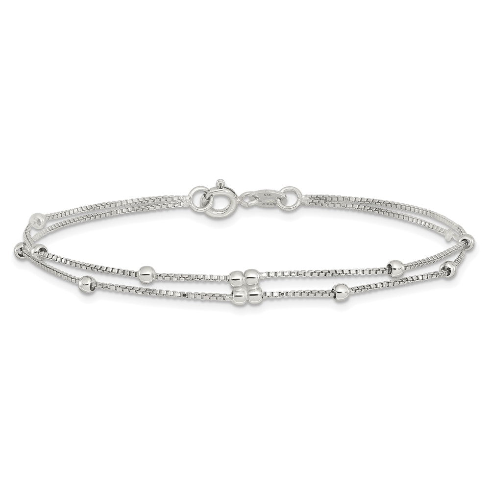 Sterlingsilber Rhodiniert Poliert Gekugelt 2 Strang 7.5 Zoll Armband