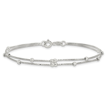 Sterlingsilber Rhodiniert Poliert Gekugelt 2 Strang 7.5 Zoll Armband