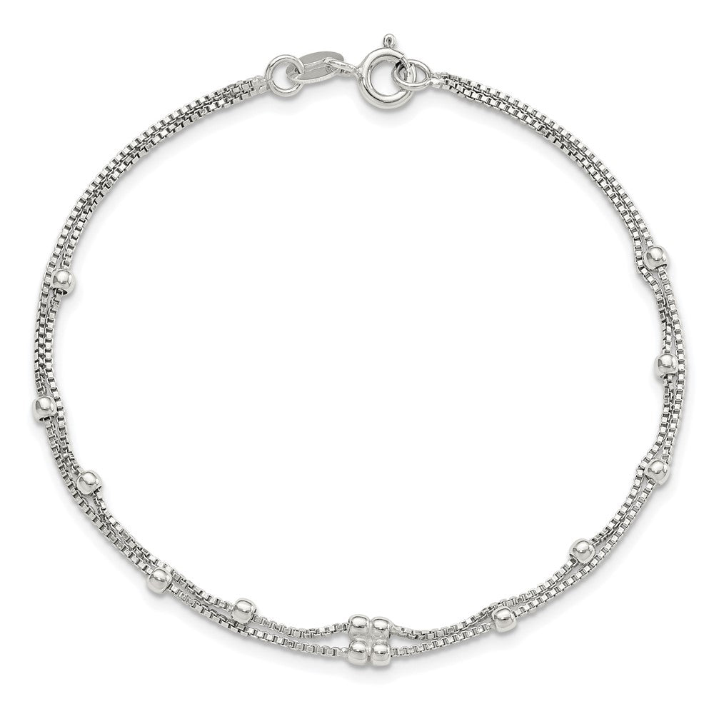 Sterlingsilber Rhodiniert Poliert Gekugelt 2 Strang 7.5 Zoll Armband
