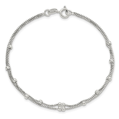 Sterlingsilber Rhodiniert Poliert Gekugelt 2 Strang 7.5 Zoll Armband