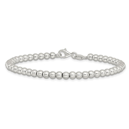 Sterlingsilber Rhodiniert 4mm Gekugelt 7.5 Zoll Armband
