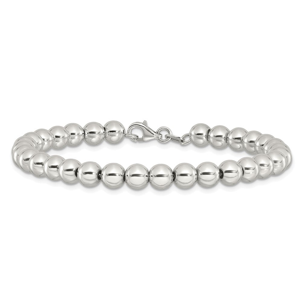 Sterlingsilber Rhodiniert 6mm Gekugelt 7.5 Zoll Armband