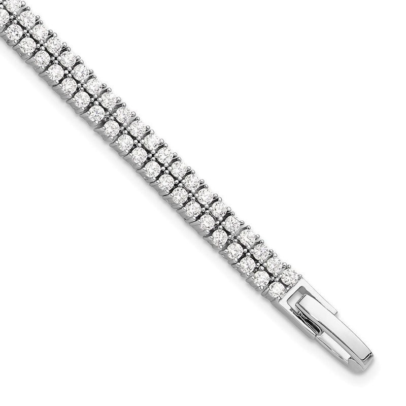 Sterlingsilber Rhodiniert Doppelt Reihe Zirkonia 7.25 Zoll Tennis Armband