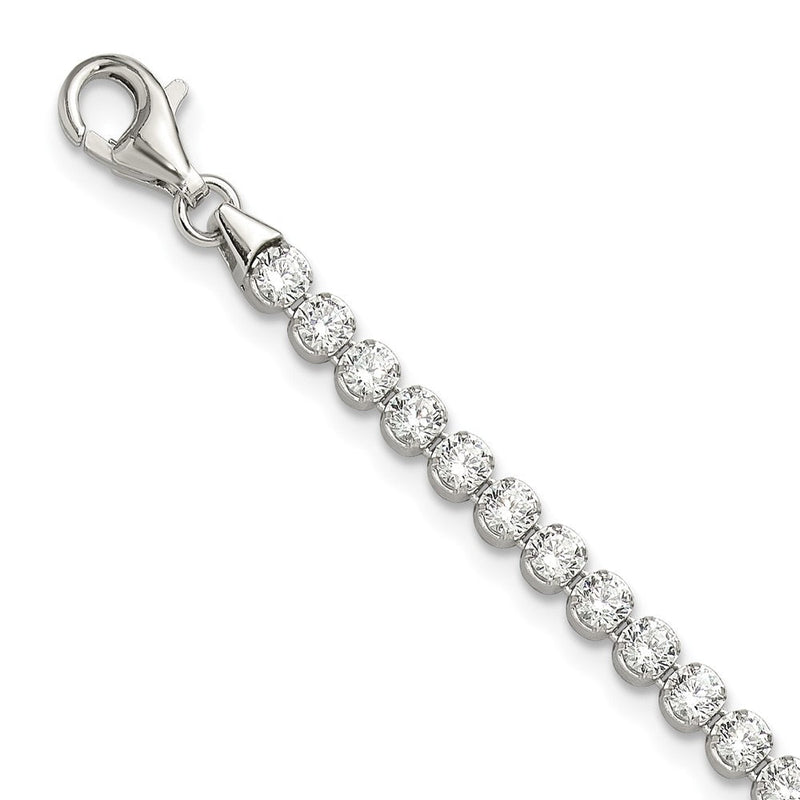 Sterlingsilber Rhodiniert 3 Mm Rund Zirkonia 7.5 Zoll Tennis Armband