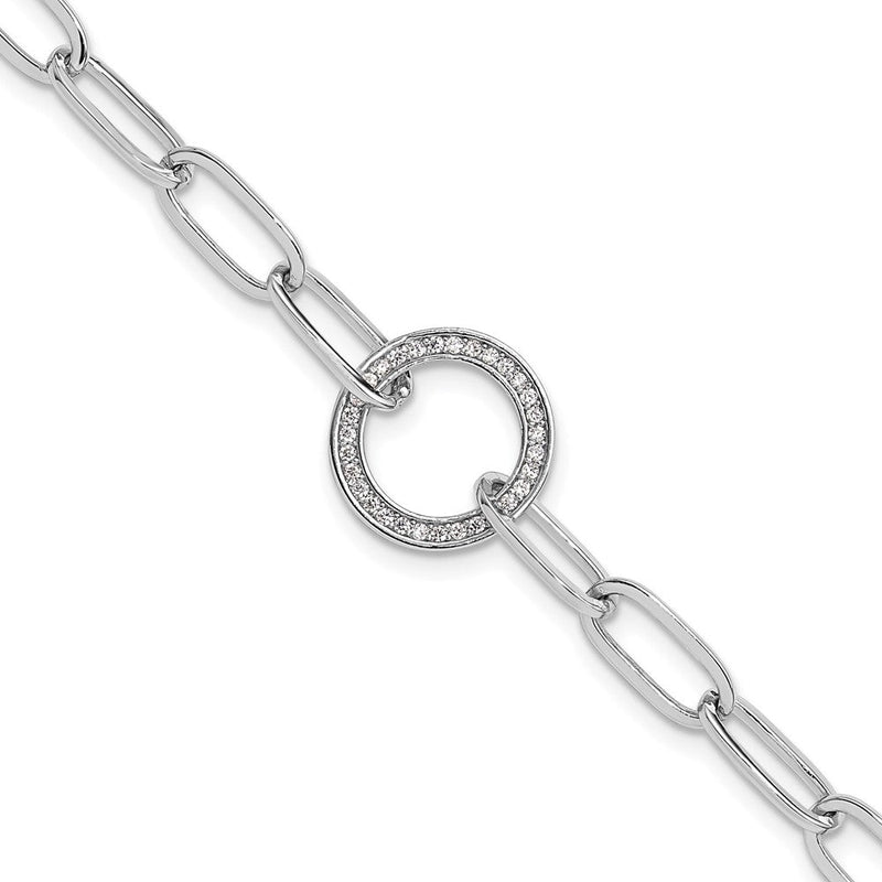 Sterlingsilber Rhodiniert Büroklammer Zirkonia Kreis mit 1 Zoll Verlängerung. Armband