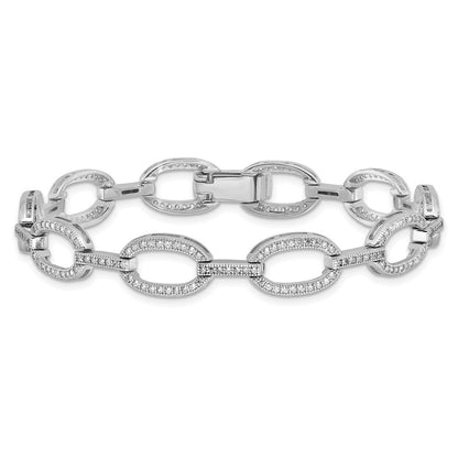 Sterlingsilber Rhodiniert Zirkonia Oval Glieder Armband