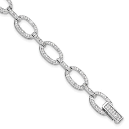 Sterlingsilber Rhodiniert Zirkonia Oval Glieder Armband