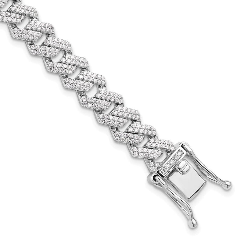Sterlingsilber Rhodiniert Mikro Pavéé Zirkonia Monaco Glieder 7.5 Zoll Armband