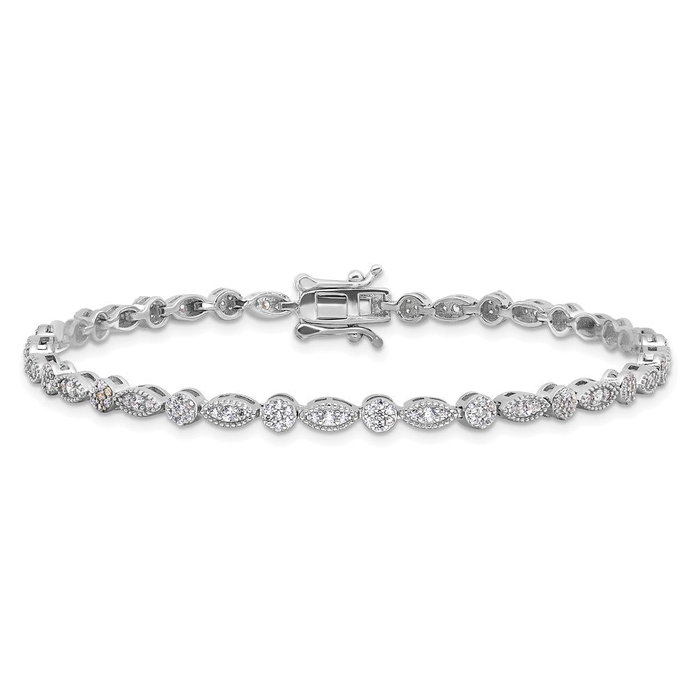 Sterlingsilber Rhodiniert Rund/marquise Muster Zirkonia 7.5 Zoll Armband