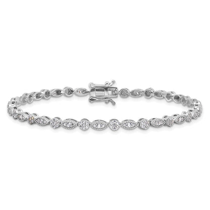 Sterlingsilber Rhodiniert Rund/marquise Muster Zirkonia 7.5 Zoll Armband