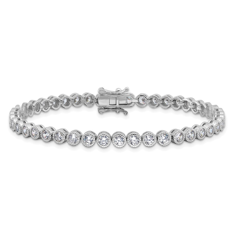 Sterlingsilber Rhodiniert 3.5 Mm Rund Zirkonia 7.5 Zoll Tennis Armband