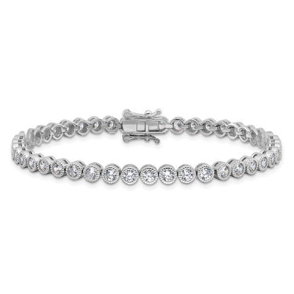 Sterlingsilber Rhodiniert 3.5 Mm Rund Zirkonia 7.5 Zoll Tennis Armband