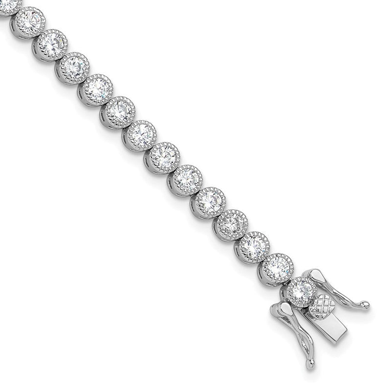 Sterlingsilber Rhodiniert 3.5 Mm Rund Zirkonia 7.5 Zoll Tennis Armband