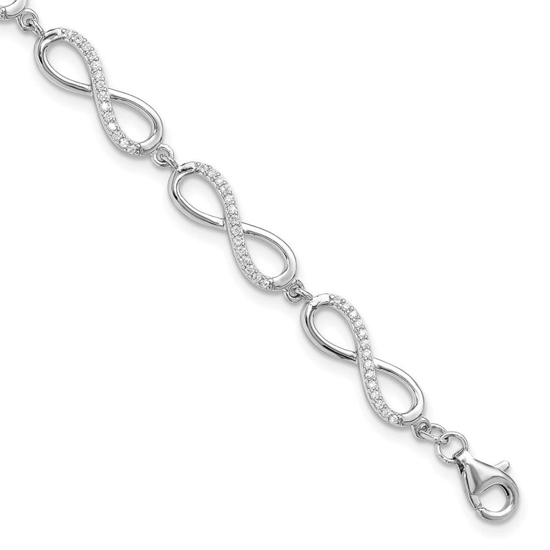 Sterlingsilber Rhodiniert Zirkonia Unendlichkeit Glieder mit 1 Zoll Verlängerung. Armband