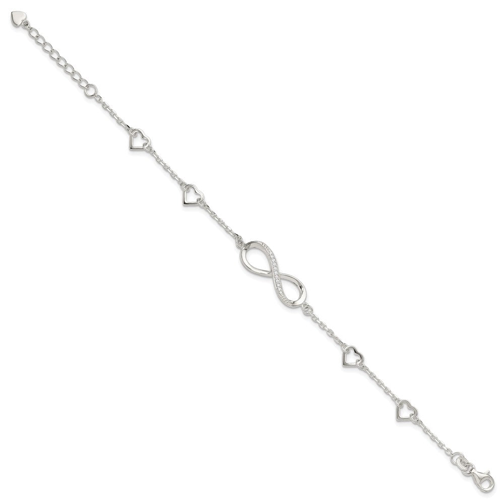 Sterlingsilber Rhodiniert Zirkonia Unendlichkeit/hearts 7 Zoll mit 1 Zoll Verlängerung Armband