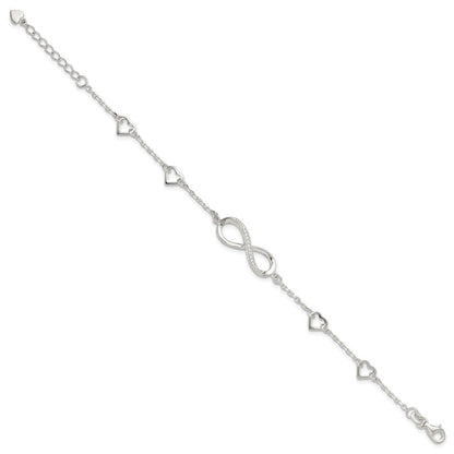 Sterlingsilber Rhodiniert Zirkonia Unendlichkeit/hearts 7 Zoll mit 1 Zoll Verlängerung Armband